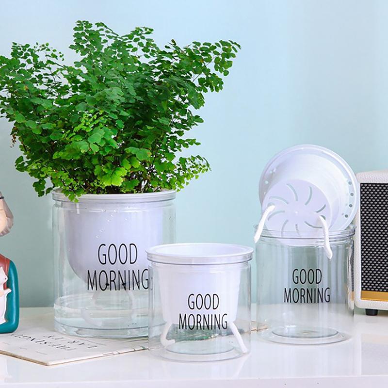 Mini Self Watering Flower Pot Fish Tank Transparent Plastic Plant Pots Self Watering Planter Pot Vase For Home Decoration