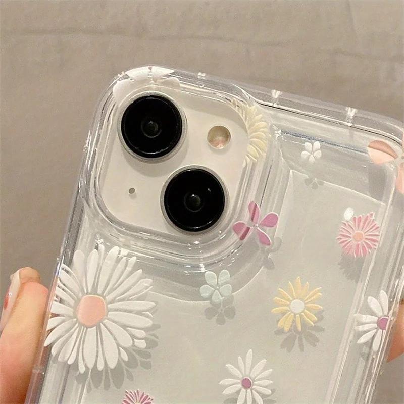 Cute Cherry & Daisy Phone Case For iPhone 16 15 14 13 12 11 Pro Max X XR 7 8 Plus Transparent Silicone Shockproof Case Cover