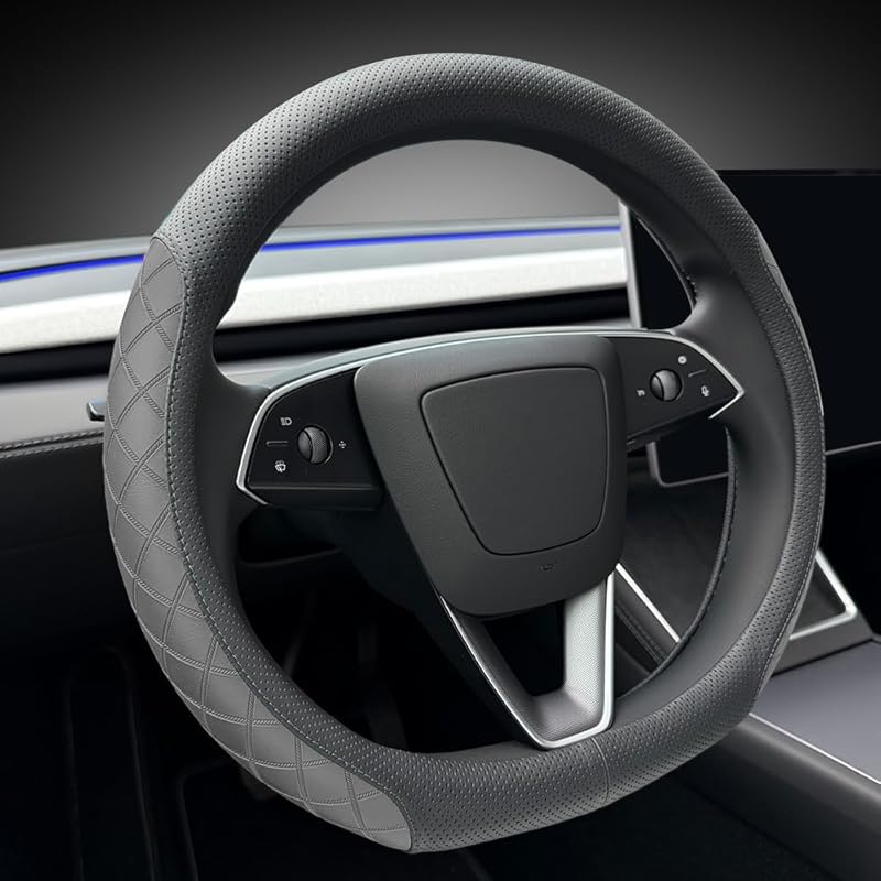 LKWLIKEI Nappa Leather Ultra-Thin Steering Wheel Cover, For Tesla Model 3/Y Steering Wheel Cover, Non-Slip Design And Interior Modification Of Car