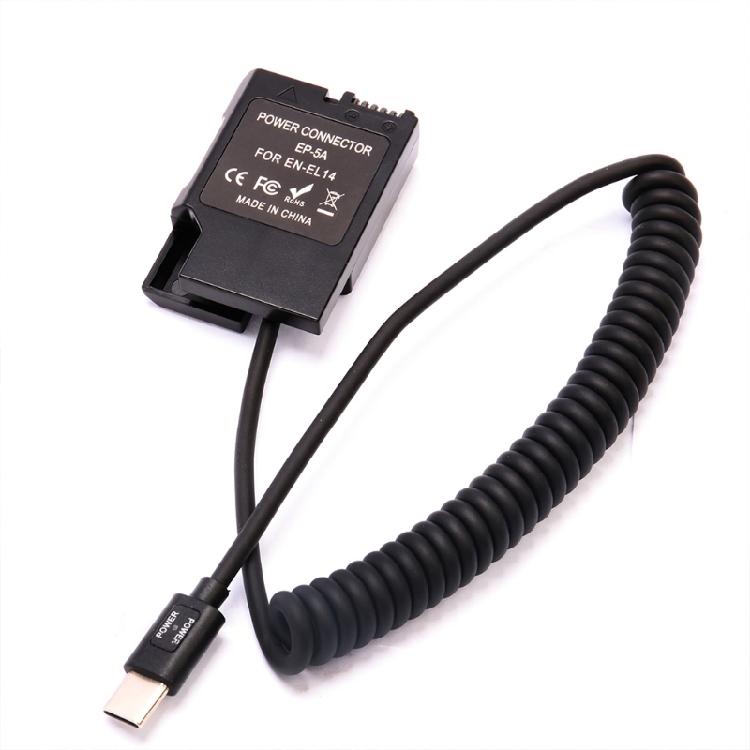 EN-EL14 Заглушка аккумулятора USB-C Адаптер-муфта с пружинным кабелем питания USB Type-C для