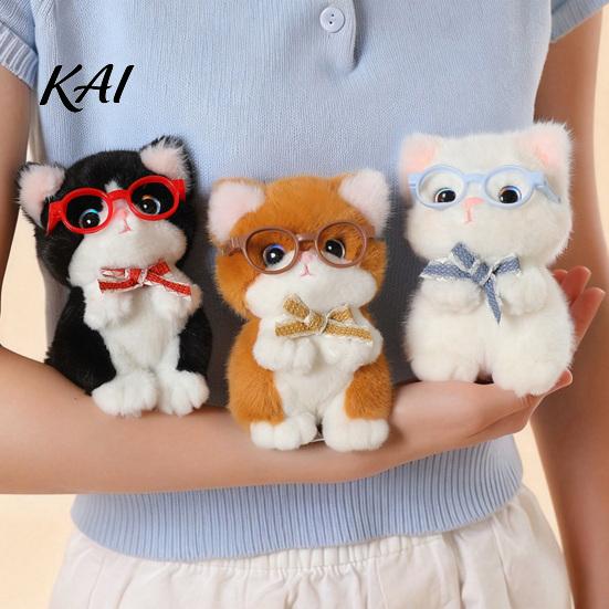 Cute Bag Decoration Plush Kitten Pendant with Glasses And Tie, Soft Stuffed Animal Cartoon Key Holder Keychain for Backpacks Keys, Decorative Hanging