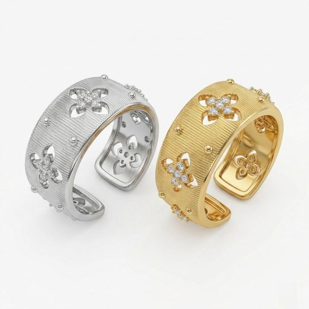 Copper Alloy Starburst Open Ring - High-End Autumn/Winter Fashion Accessory