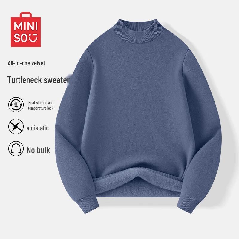 MINISO Men's Fleece Lined Semi-High Collar Sweater