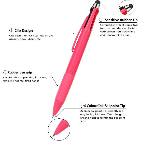 Multicolor Pen in One Multi Color Pens with Stylus Tip 4 Color Pen Nurse Accessories for Work Stylus Pens for Touch Screens 1.0mm Ballpoint 9 Pack