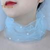 Solid Color Neck Collar Faux Pearls Decor Elastic Organza Lace Scarf Elegant Multi-functional Elastic Neck Wrap