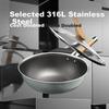 COOKER KING Wok, 316L Stainless Steel Frying Pan, Non-Stick Flat Bottom Stir-Fry Pan 32cm, Visible Lid, Suitable for All Stoves