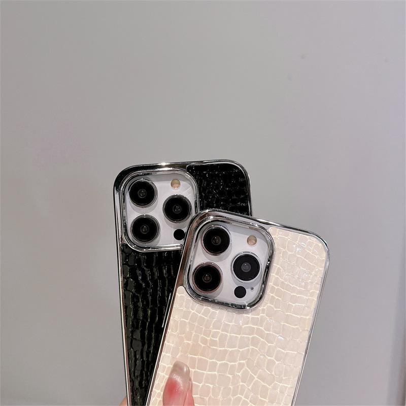 Глянцевый крокодиловый узор для Apple 16 Чехол для мобильного телефона Гальваническое покрытие IPhone15 Luxury 14Promax Internet Celebrity Жесткий чехол 16