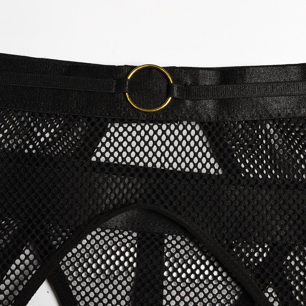 Aduloty Женское сексуальное нижнее белье на косточках, бюстгальтер пуш-ап, гламурный черный сетчатый вырез, новое эротическое белье, комплект стрингов с подвязками на ногу