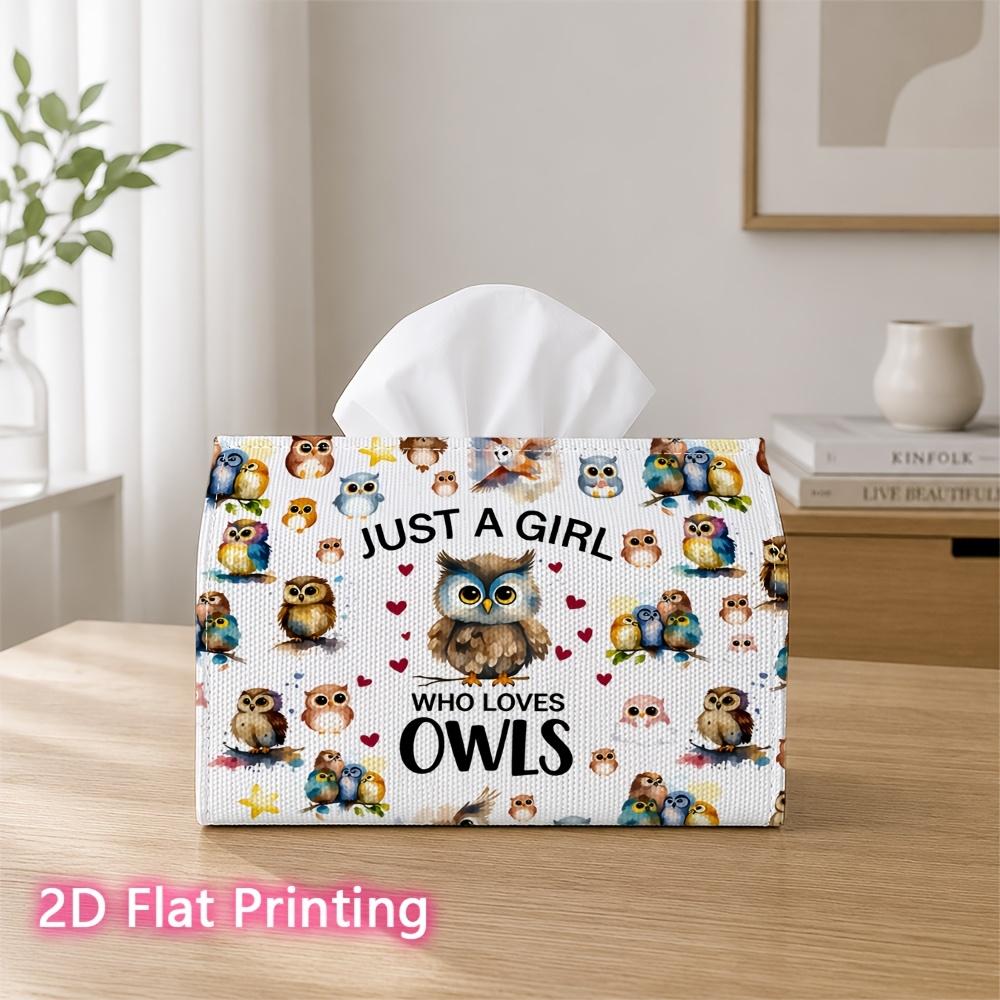 1pc 2D Flat Printed 17.78X10.92X12.95cm Tissue Box Owl Cartoon Character Floral Doodle Repeat Pattern Decorative Napkin Storage for Living Room And Be