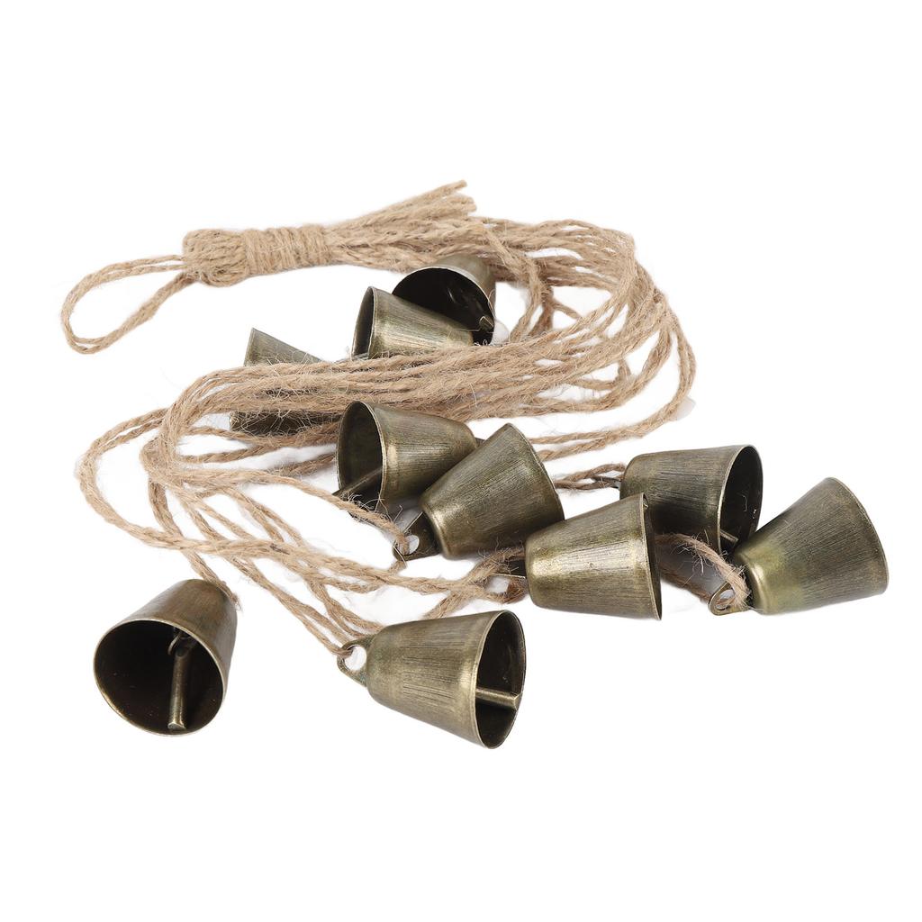 Xmas Decorative Bell Vintage Metal Fade Proof Hemp Rope Copper Bell for Outdoor Home Pendant
