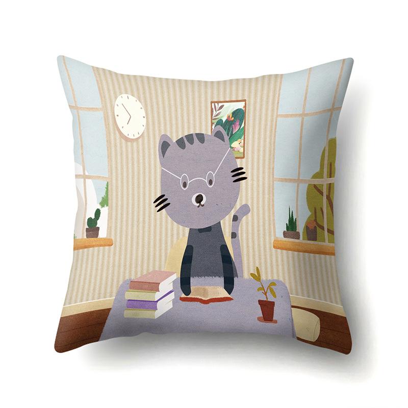 Полиэстеровая наволочка с мультяшным принтом животного, бархатная наволочка из персиковой кожи, наволочка на поясничную подушку, чехол для поясничной подушки для автомобиля