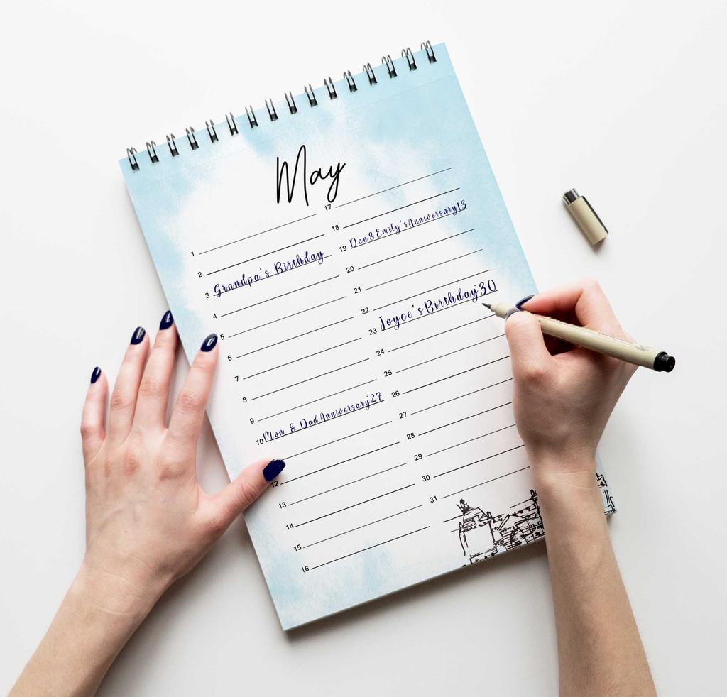 Inkdotpot Вечный календарь для путешествий, Важные даты для запоминания - 6x9 Ежемесячный и Ежедневный настенный журнал для особых дней