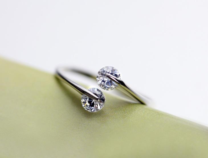 Real 925 Sterling Copper Rings Open Design 925 Sterling Copper Aaa Zirconia Adjustable Ring Party Zircon For Women Sr60