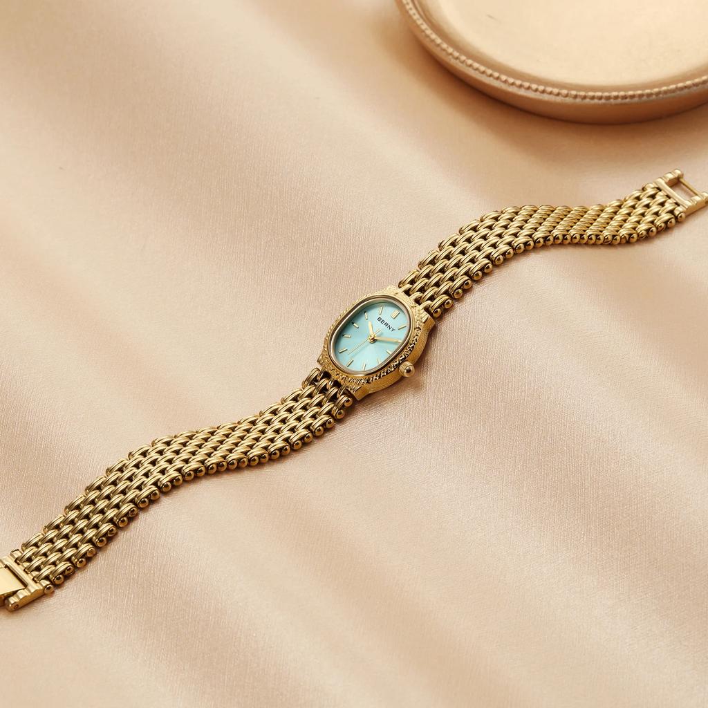 BERNY Gold Watch For Women Exquisite Fashion Stainless Steel Quartz Wristwatch Gold Small Dial Comfortable Versatile Wriswatch