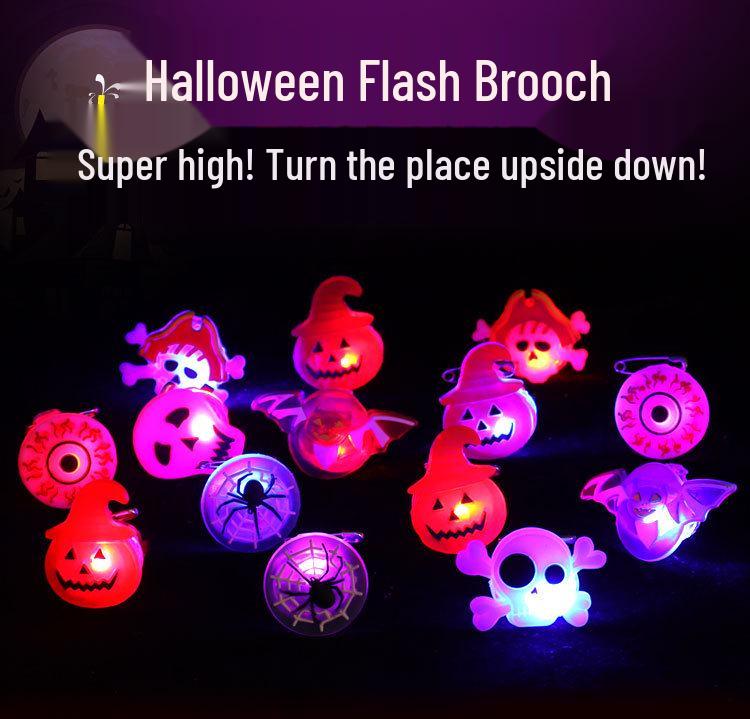 Glowing Christmas Necklace and Halloween Brooch Set with Flashing Watch and Ring