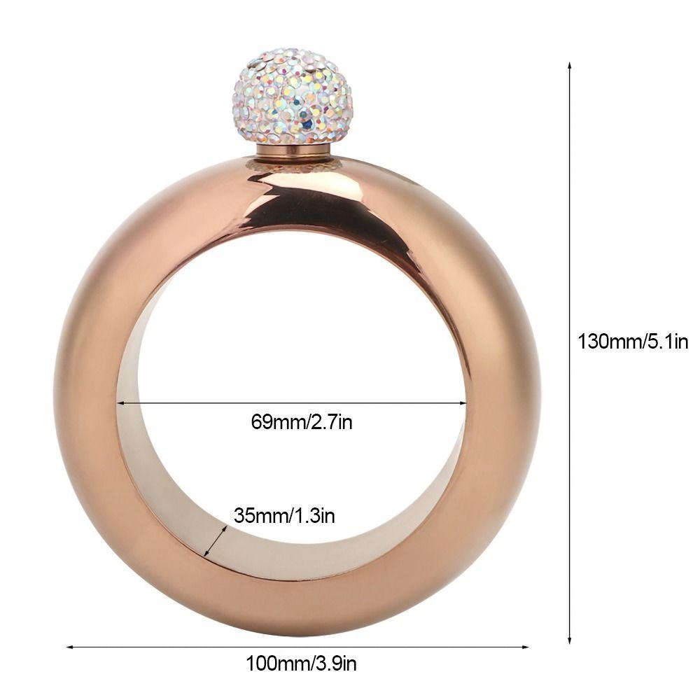 Stainless Steel Alcohol Jug Bracelet Gold Rhinestones Lid Bangle Hip Flask Bars