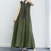 Women Summer Dress Sleeveless A-line Big Hem Solid Color Round Neck Patchwork Pleated Soft Breathable Ankle Length Beach Vacation Maxi Dress