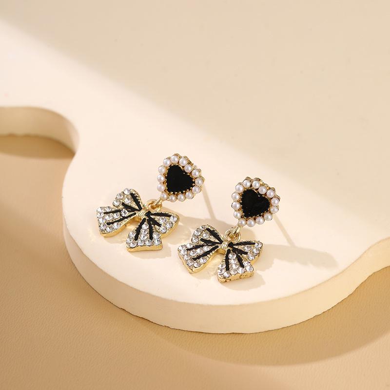 Длинные серьги-бантики из серебряных игл S925 с кошачьим глазом и жемчугом - Ретро и универсальный стиль для женщин