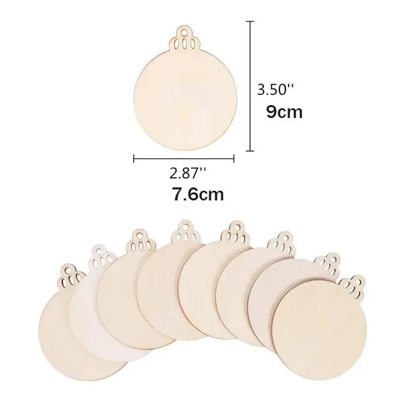 10/50/100PCS Christmas Wooden Ornaments Round Baubles DIY Craft Hanging Decor For Xmas Tree Navidad