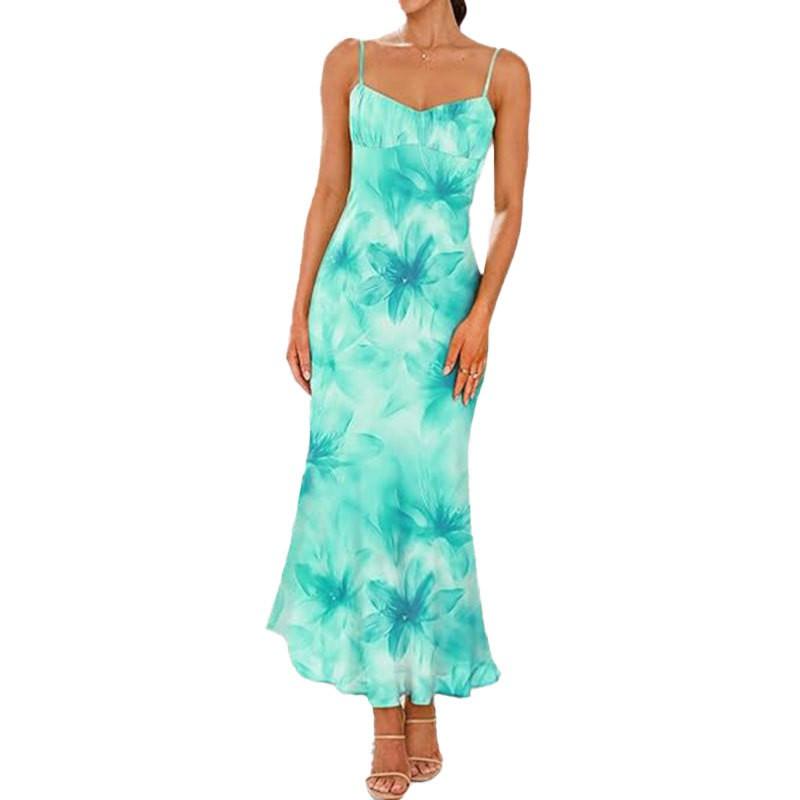 Elegant Floral Print Sleeveless High-Waist Bodycon Maxi Dress Women 2026