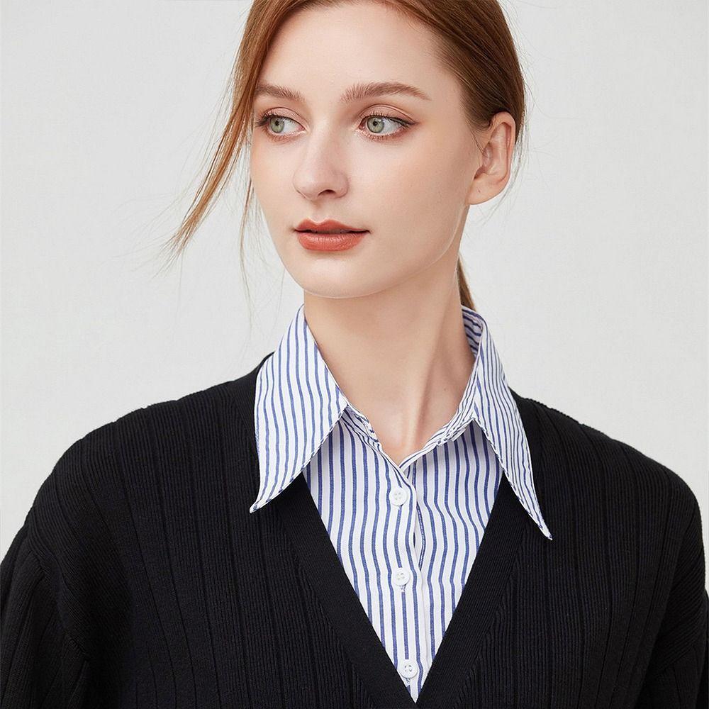 Blue Fake Collar Stripes Lapel Half Shirt New Shawl Wrap Women Girls