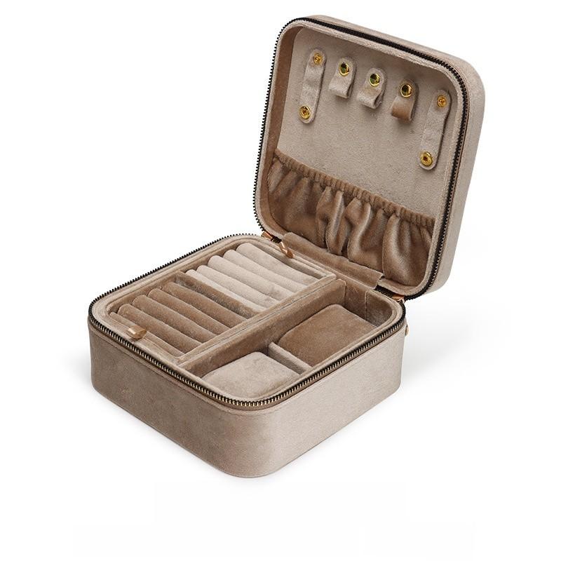 Velvet Jewelry Box With Dual Compartments For Rings Bracelets And Earrings