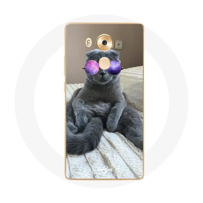 Coque pour Huawei Mate 8 Chat avec Lunettes de vue violettes