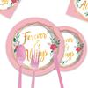 Pink Valentine'S Day Themed Party Set Flower Paper Plate Paper Cup Tablecloth Flag Wedding Arrangement