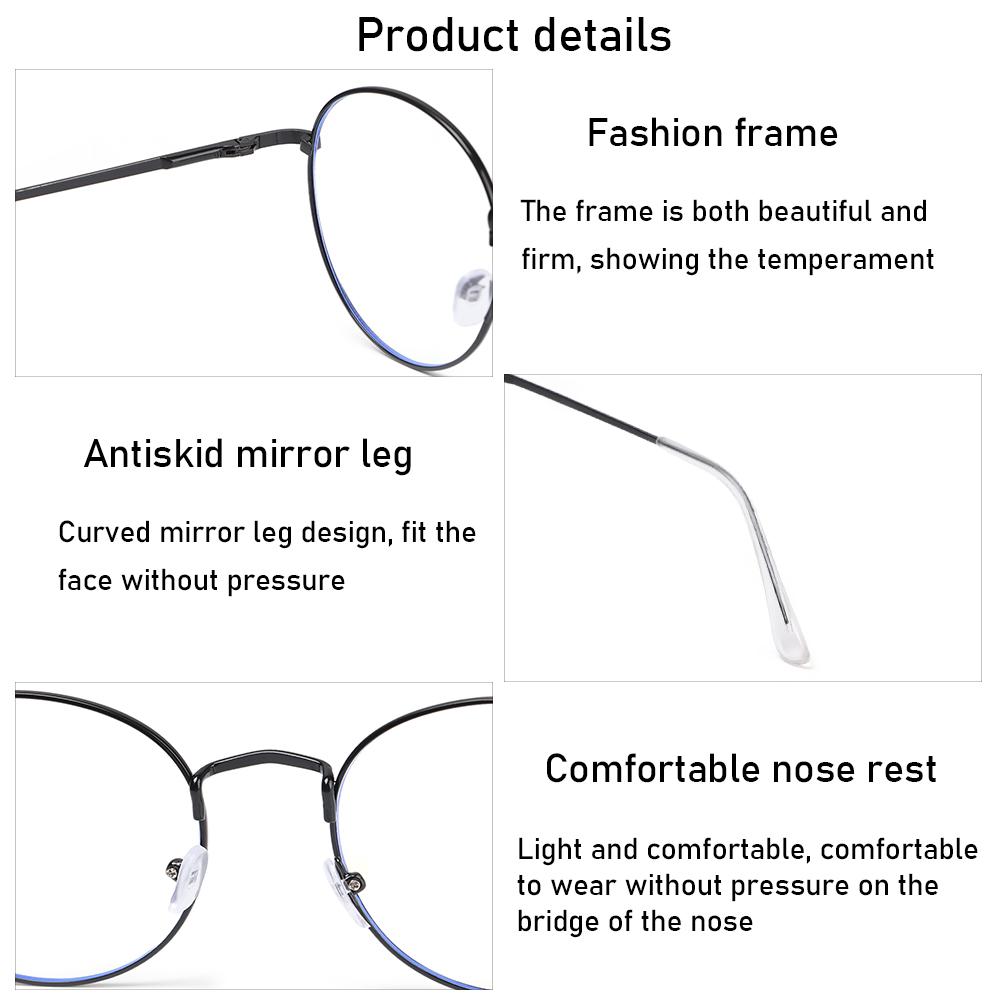 Fashion Round Portable Metal Glasses Eye Protection Ultra Light Frame Anti-Blue Light Eyeglasses