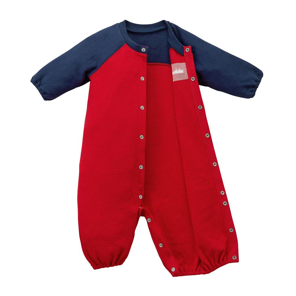 MIKIHOUSE Two-Way All-in-One Coverall Romper 50-70cm Back Logo Series Red x Navy Cotton Baby Boys Girls 40-2674-571