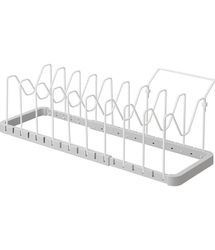 Yamazaki Jitsugyo 3965 Under Sink Telescoping Pot Lid Frying Pan Stand White X D20 X Plate Kitchen Storage with Handle Rest & Approx. W45~82 H17.5cm