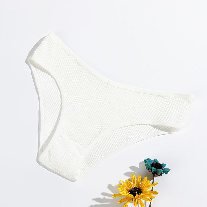 M-2xl Women's Vertical Striped Cotton Panties Low Waist Cotton Briefs Solid Color Underwear