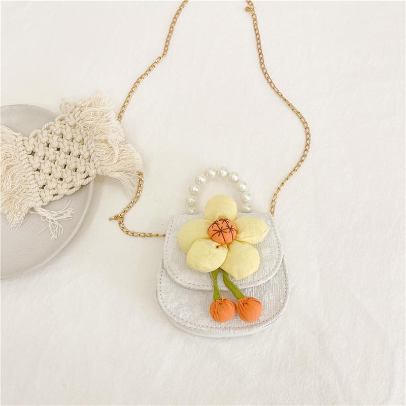 Adorable Fashionable Sunflower Pearl Chain Handbag For Girls Cute Princess Shoulder Bag Breathable Wear-resistant Pu Leather