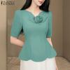 Women V-Neck Summer Short Sleeve Slim Blouse