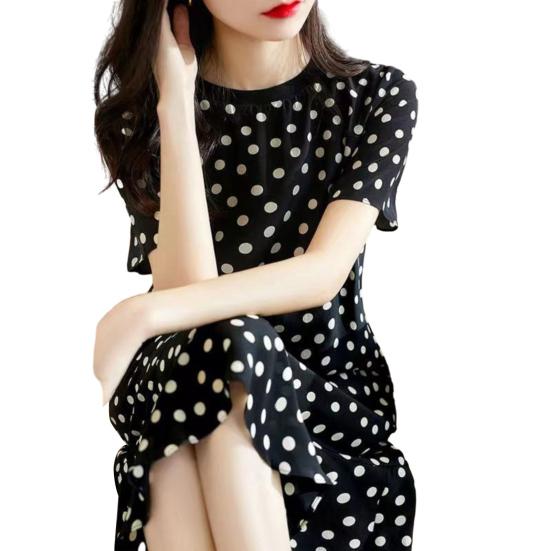 Женская ночная рубашка свободного покроя с цветочным принтом, круглым вырезом, плиссированная, с короткими рукавами, длиной до колена, домашняя одежда, повседневное платье миди, женская ночная рубашка, платье миди