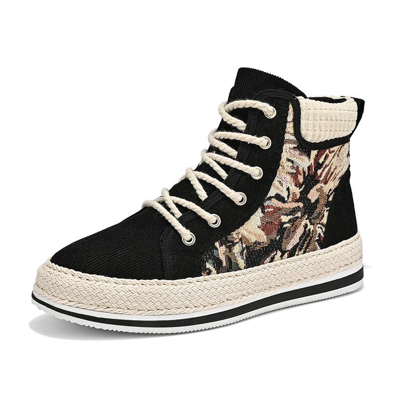 Мода 2024 года, осень, горячая повседневная обувь с толстой подошвой, модные уличные туфли с высоким верхом, дышащая парусиновая обувь, нескользящие кроссовки для мужчин