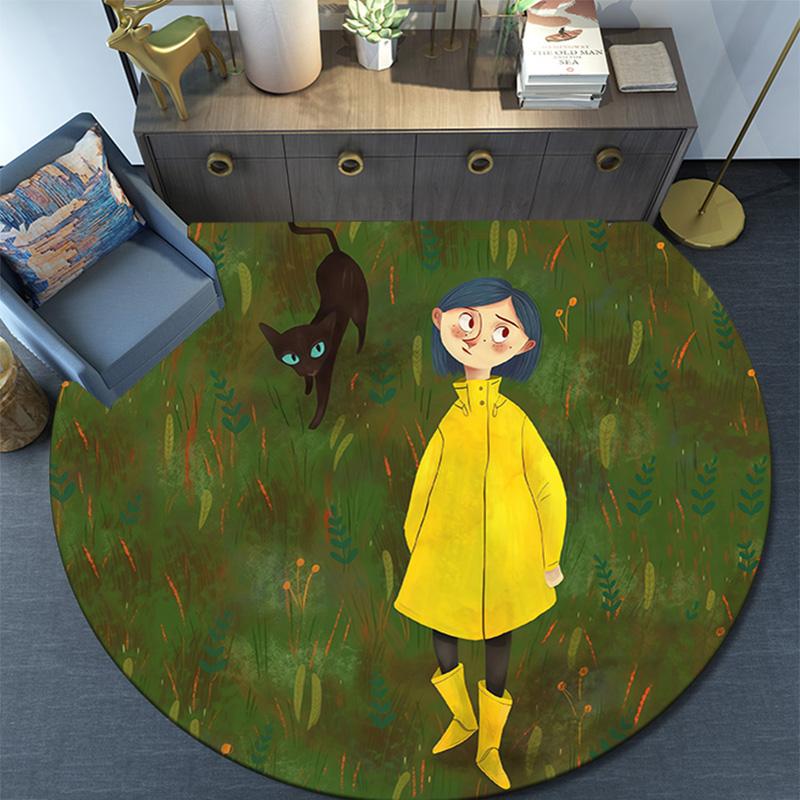 Coraline2 Round Area Rug,Carpet Rug for Living Room Bedroom Sofa Playroom Decor,Non-slip Floor Mat