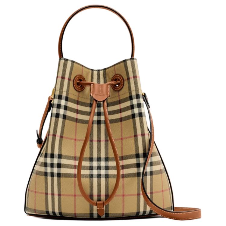 Burberry Сумка-ведро с принтом в клетку и пряжкой-щитом Женская сумка через плечо Коричневая 81097951