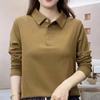 Лацкан Женская Модная Однотонная Новая Рубашка Поло с Длинным Рукавом G Для Матери Среднего Возраста Весенне-Осенняя Приталенная и Молодящая Рубашка