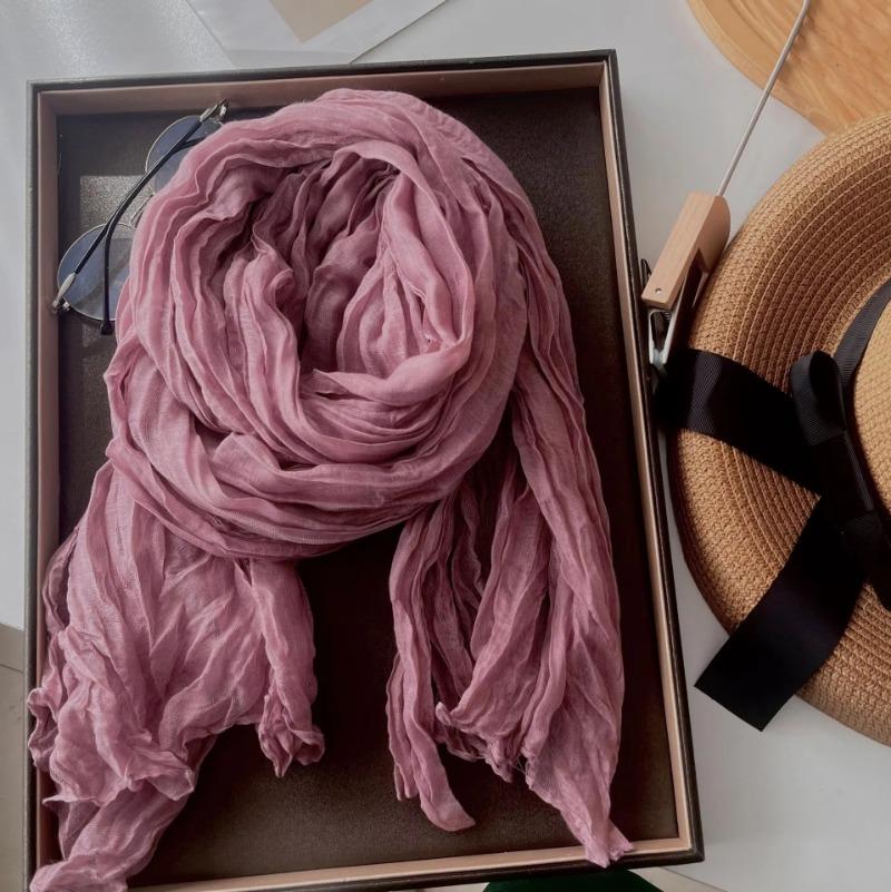 Vreovor Solid Color Hand Feel Scarf Retro Autumn Winter New Pleated Green Thin Strip Shawl Men'S Women'S Thermal Silk
