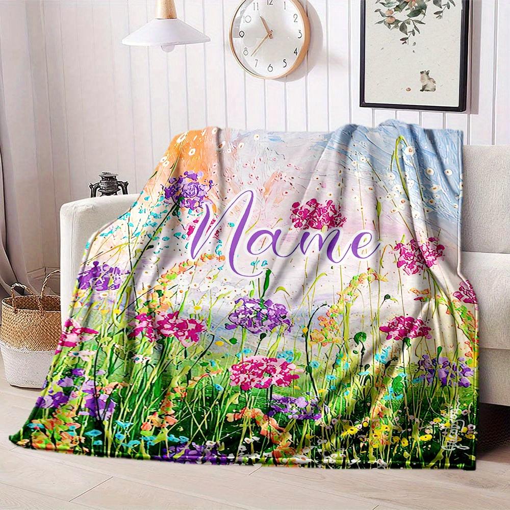 Floral Painting Home Customize Your Name Blankets Comfortable Soft Lightweight Allseason Multipurpose Blanket For Picnics Sofas Offices Beds Living