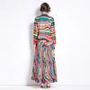 Spring Autumn Women European Designer Print Runway Outfits Full Sleeve Lapel Shirt Tops and Long Maxi Skirt Two Piece Set