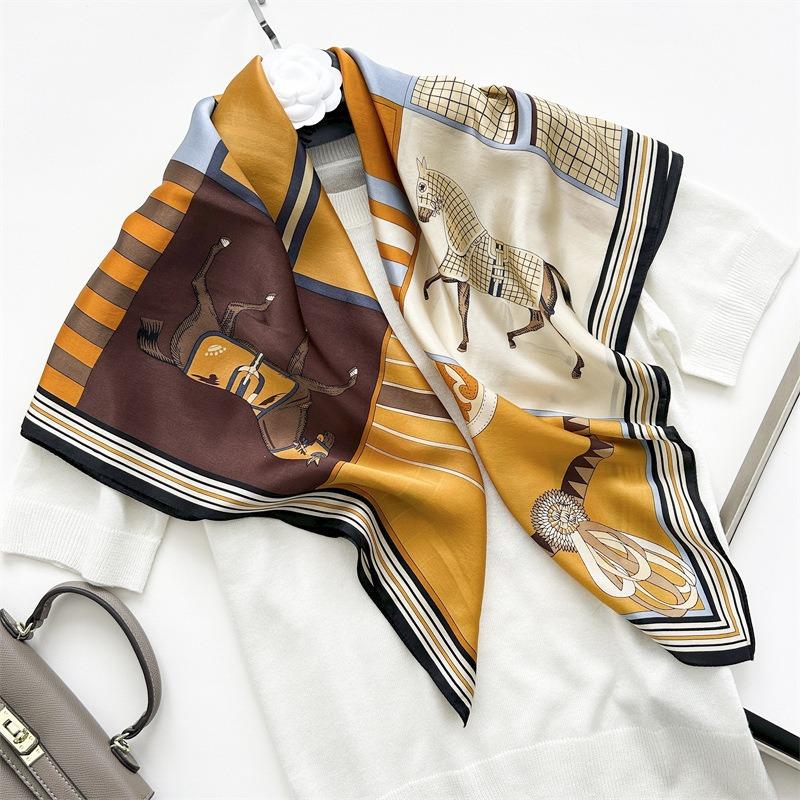 Hangzhou Silk 100 Mulberry Silk Large Silk Scarf Women's Color Matching Horse Scarf Wind Versatile Shawl Scarf Dual-purpose