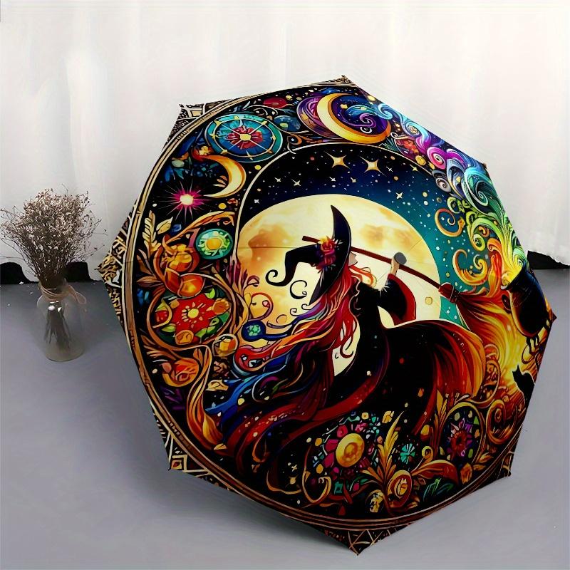 Witchcraft, Moonlit Magic Automatic folding umbrella  simple eight rib design, bright color pattern, durable iron frame, ideal for travel an