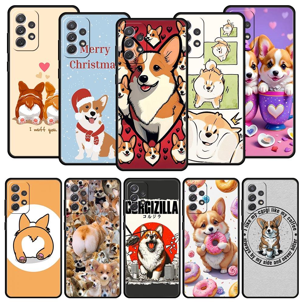 Cute Corgi Dog Phone Case for Samsung Galaxy A55 A35 A17 A07 A15 A13 A25 A51 A71 A72 A73 A32 A52 A52S A41 5G Soft TPU Shell Bags