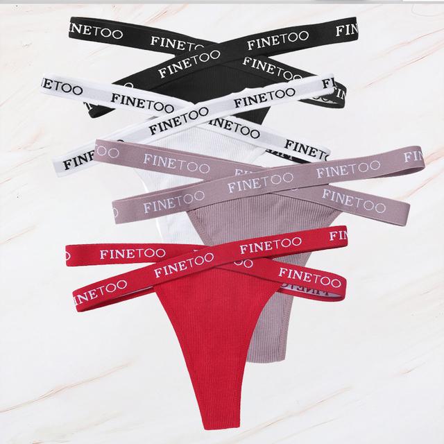 FINETOO 4PCS/Lot Sexy Cross Strap Cotton G-String Women's Panties FINETOO Letter High Waisted Fashion Thongs Panty Lingerie M-XL
