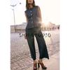 Spring and Summer New Linen Blend Pleated Vest 2746785 High Waist Wide Leg Casual Trousers 2834785