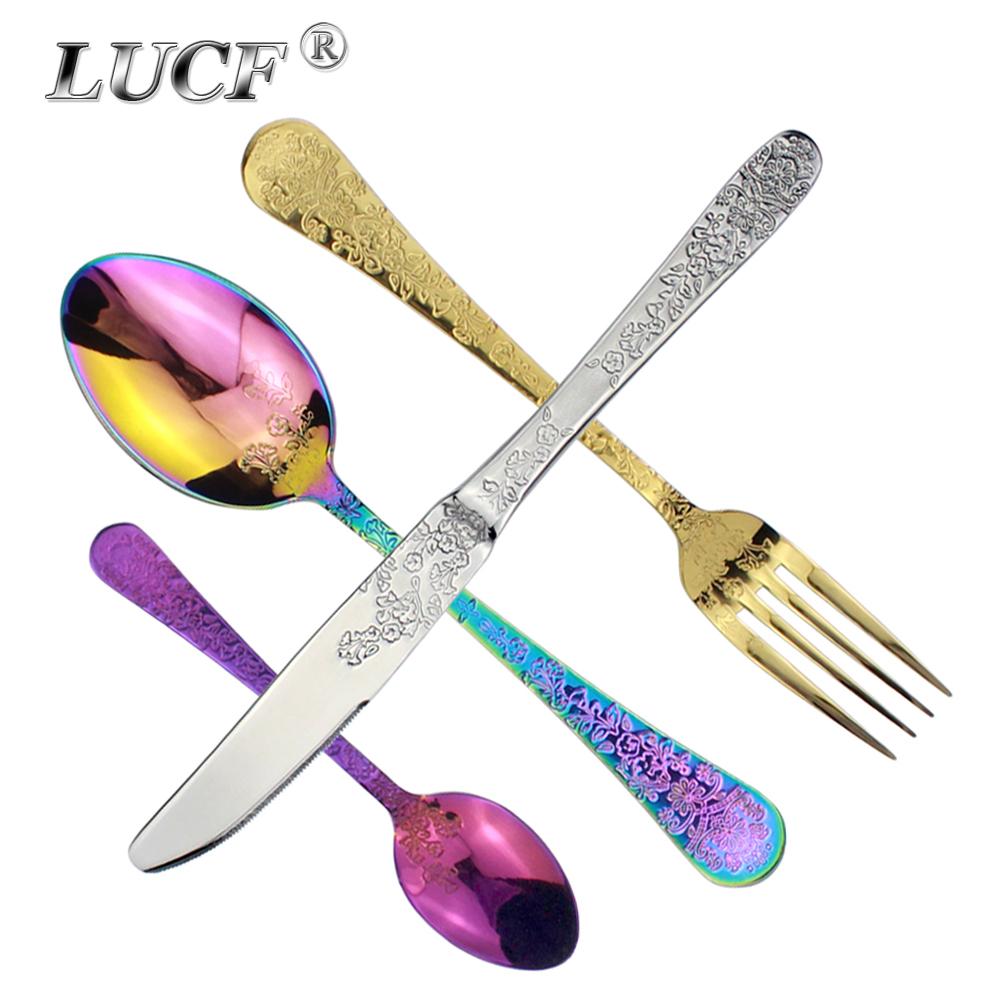 Fantastic Oriental Style Embossed Flower Pattern 4 in 1Cutlery Set Stainless Steel Artistic Floral Dinnerware Utensils For Home4