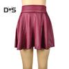 Women Skirt Smooth Faux Leather A Line Pleated Solid Color High Elastic Waist Short Soft Above Knee Mini Skirt Performance Stage Club Skirt
