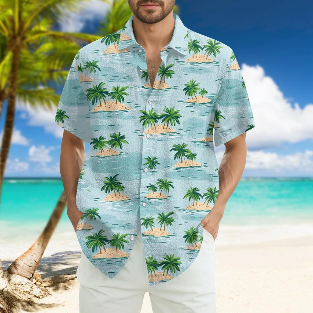 Men's Fashion Loose Hawaiian Printed Short Sleeve Beach Shirt